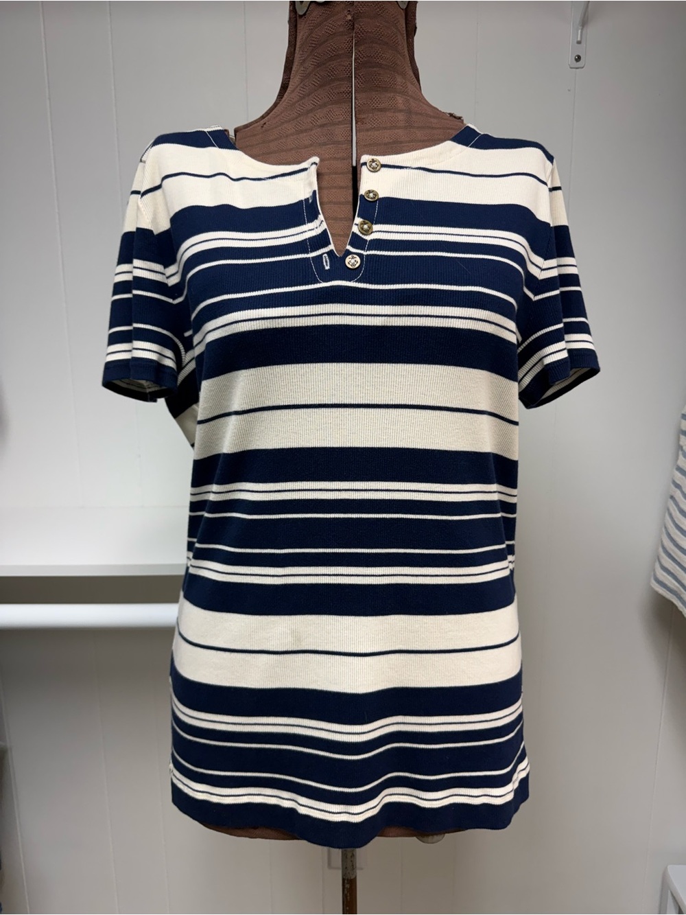 Lauren Ralph Lauren Navy and White Striped Short-Sleeve Top Size XL - Picture 4 of 12